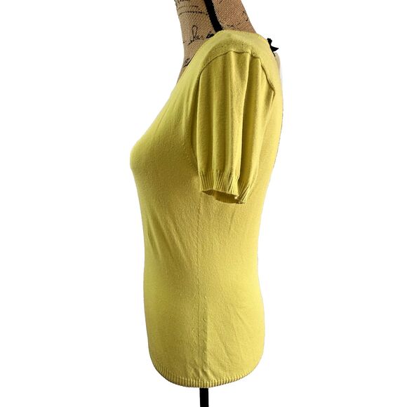 Atos Lombardini Womens Yellow Knit Short Sleeves Crew Neck Soft Sweater Sz 10/46 - Picture 5 of 14